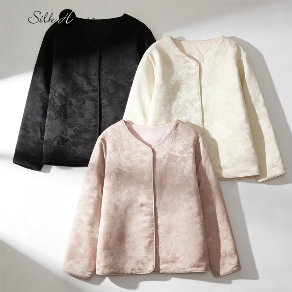 

Autumn/Winter 30% Natural Mulberry Silk, 65% Wool Woven Gold GuanLe Crepe Jacquard Women's Filled Mulberry Silk Cotton Clothing