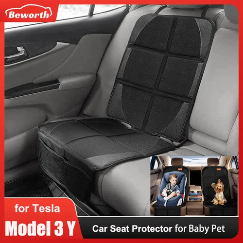 Imagen 1 del producto Protector de funda de asiento para Tesla Model 3 Y Juniper Highland 2025, cojín para asiento trasero de bebé, alfombrilla protectora de cuero PU Oxford