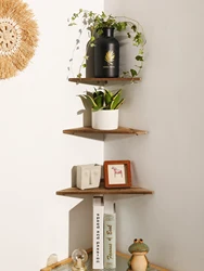 Wooden Floating Shelf Charcoal Burnt Triangle Wall Shelves Dsiplay Stand Corner Storage Rack Flower Pot Holder Home Decor Gifts
