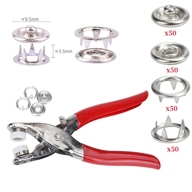 

1pc Sewing Buttons Installation Tool 100 sets 9.5mm Metal Snap Button Fastener Pliers for Press Clothing Buttons Sewing Accessry