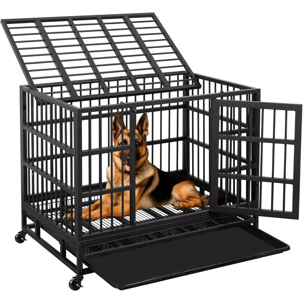 

Очень большой 38-дюймовый сверхпрочный неразрушимый ящик для собак с двойными дверцами — усовершенствованная металлическая клетка для домашних животных для собак XL