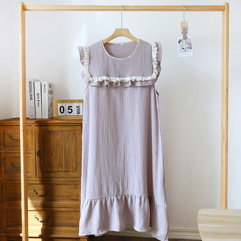 Knitted Cotton Night Wears For Women Nightgowns Summer Sleeveless Nightie Nightdress New Fashion Lounge Sleeping Dress