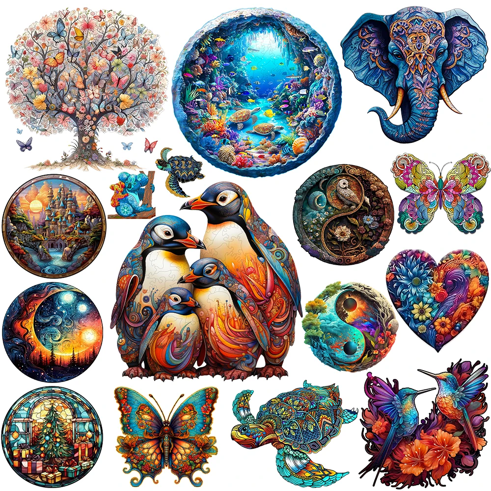 Wooden Puzzle - Adult Unique Alien Advanced Wooden Puzzle Gift - Happiness Tree, Ocean World Animal Jigsaw Puzzles Family Game