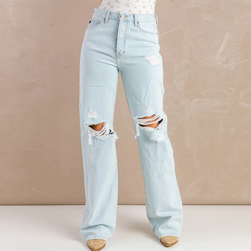 

Spring/Summer New Washed Jeans Women's Suede Light Loose Wide Leg Pants 781939