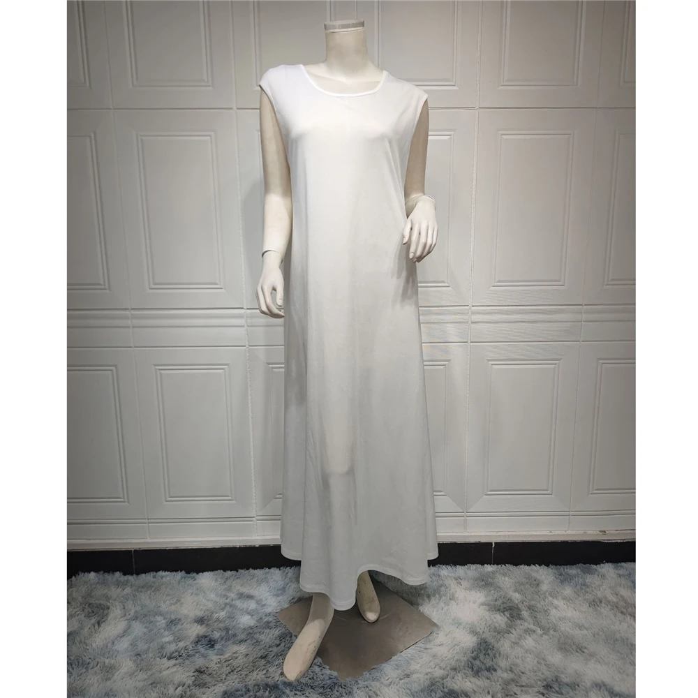 Ramadan Under Abaya Inner Dress Muslim Plain White Sleeveless Slip Dresses for Women Islamic Clothes Dubai Turkey Outfit Kaftan