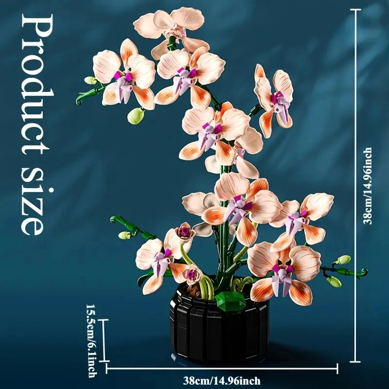Set de Bloques de Construcción de Orquídea en Maceta, Modelo de Planta Artificial, Decoración Elegante para Escritorio, Oficina, Sala de Estar, Dormitorio, Fiesta de Bodas, Regalo Romántico de San Valentín o Aniversario para Mujeres y Enamorados