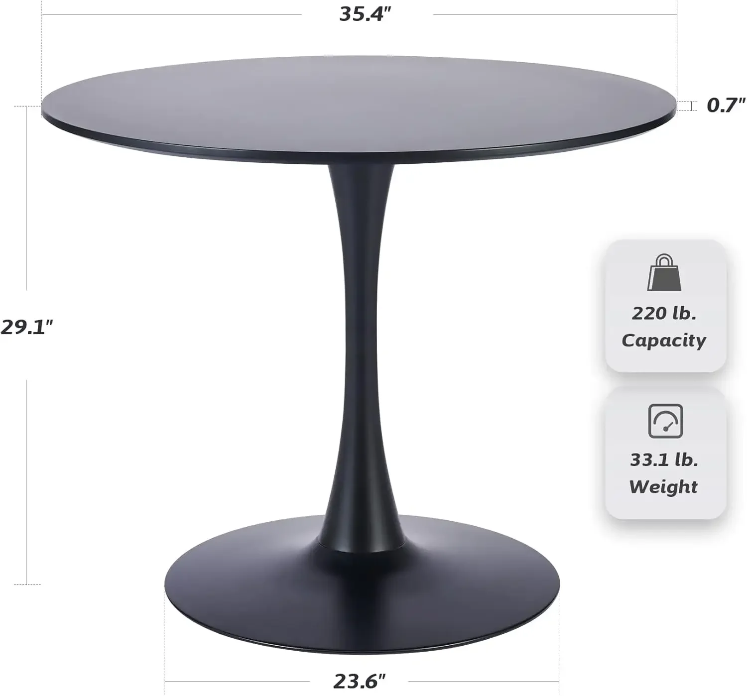 Modern Bistro Table Kitchen Table with 220lb Capacity, Black