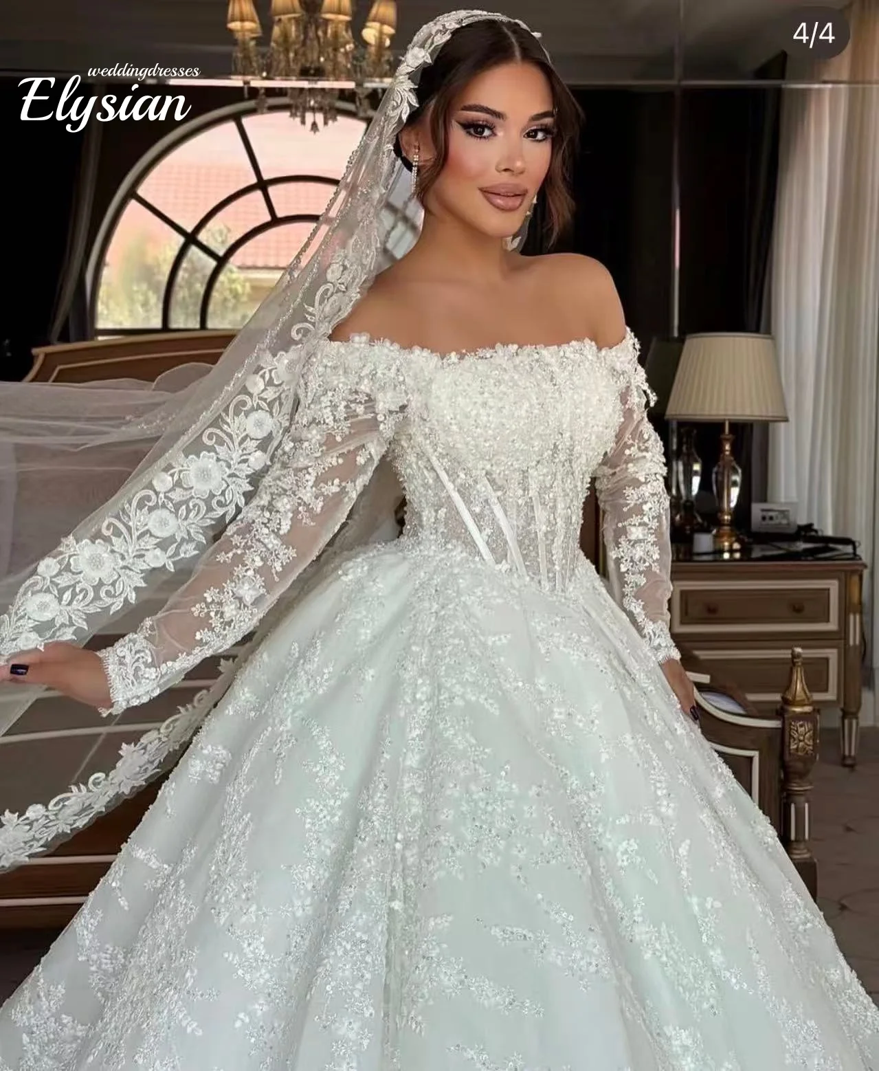 Vestido de novia lujoso personalizado de Organza con cuentas bordadas Vestido de novia de princesa Vestido de novia