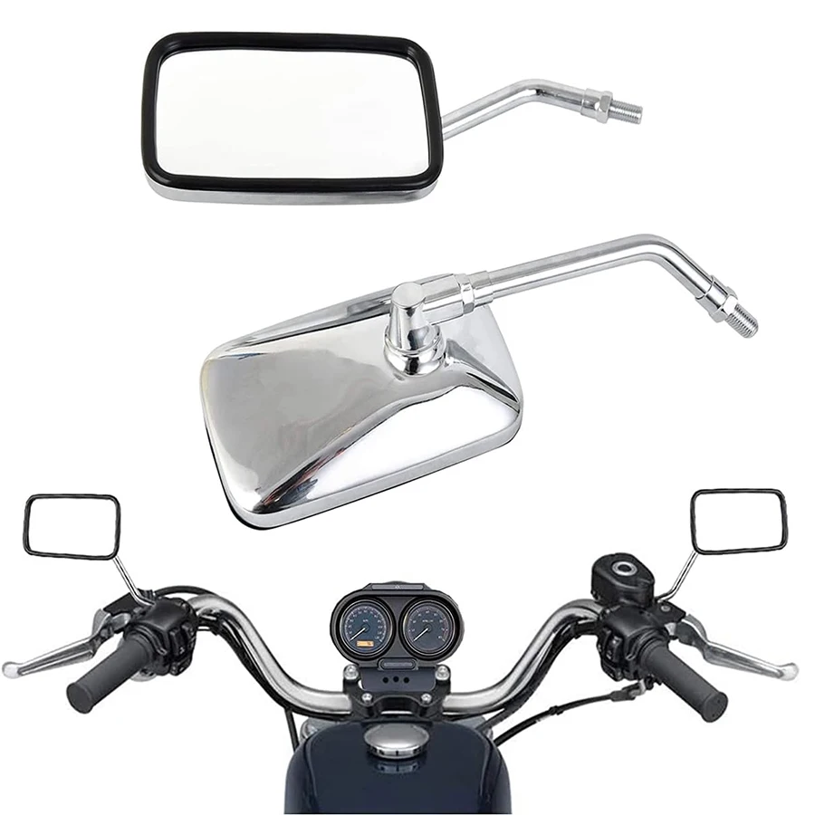 Motorcycle Chrome Handlebar Rearview Side Mirrors 10 mm Universal For Harley Honda Kawasaki Suzuki Street Bike Cruiser Scooter