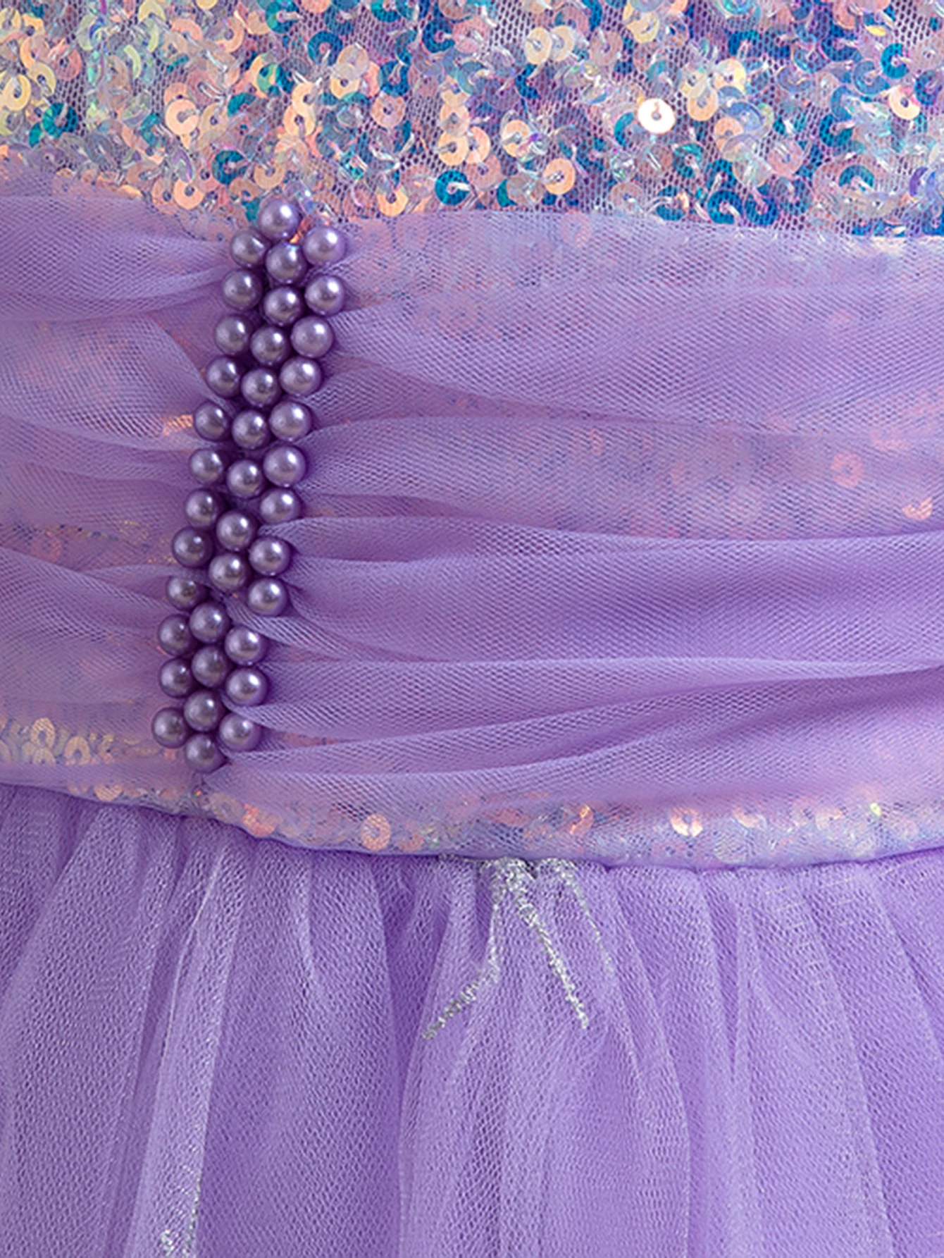 보라색 푹신한 어린이 버블 소매 롱 드레스 파티용 소녀 스팽글 공주 드레스 꽃 소녀 드레스