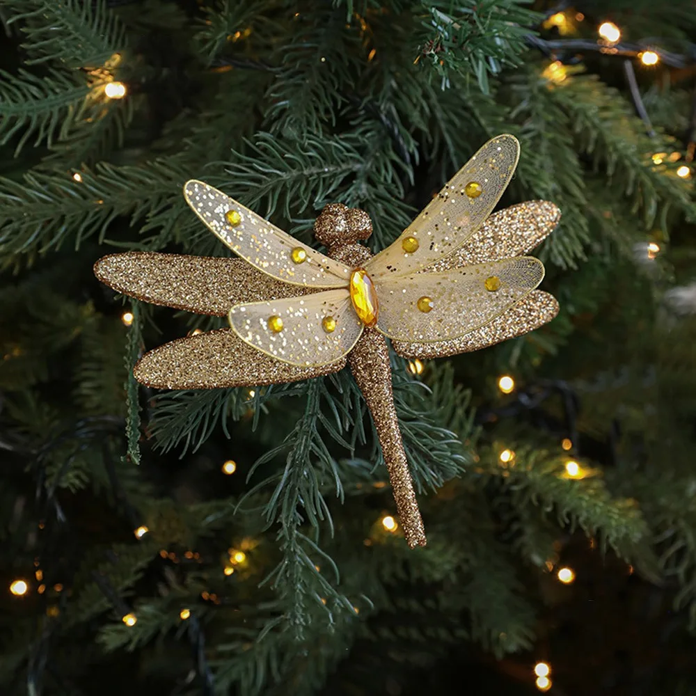 

Sparkling Christmas Butterfly Ornament Glitter with Clip Dragonfly Hanging Decoration Colorful Christmas Tree Decorations