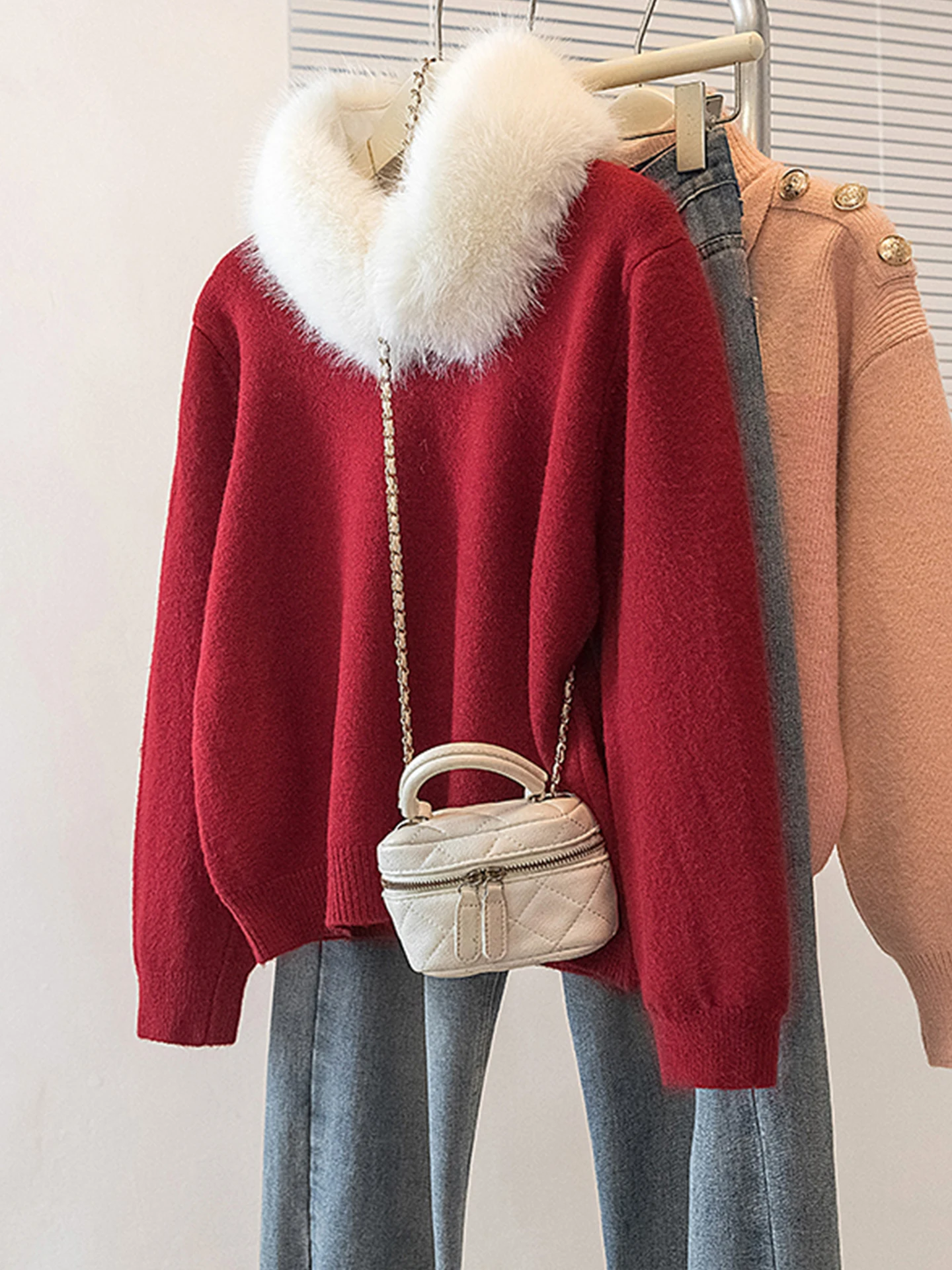 

Новый женский вязаный свитер Cisas большого размера, красный, осенне-зимний, свободный, комфортный, уютный, согревающий