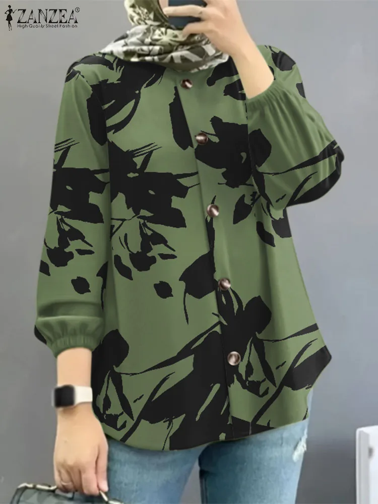 

ZANZEA Women Vintage Casual Long Sleeve Blouse Bohemian Party Holiday Muslim Tops Eid Mubarek Blusas Autumn Floral Printed Shirt