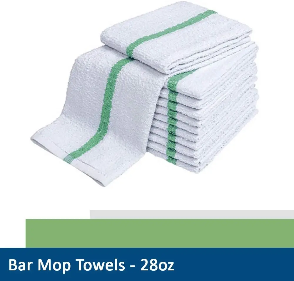 28oz Bar Mop Handdoeken 16x19, 100% Katoen, Commerciële kwaliteit Professionele Keuken/Restaurant BarMop Handdoeken (Groene Streep-48 Pack)