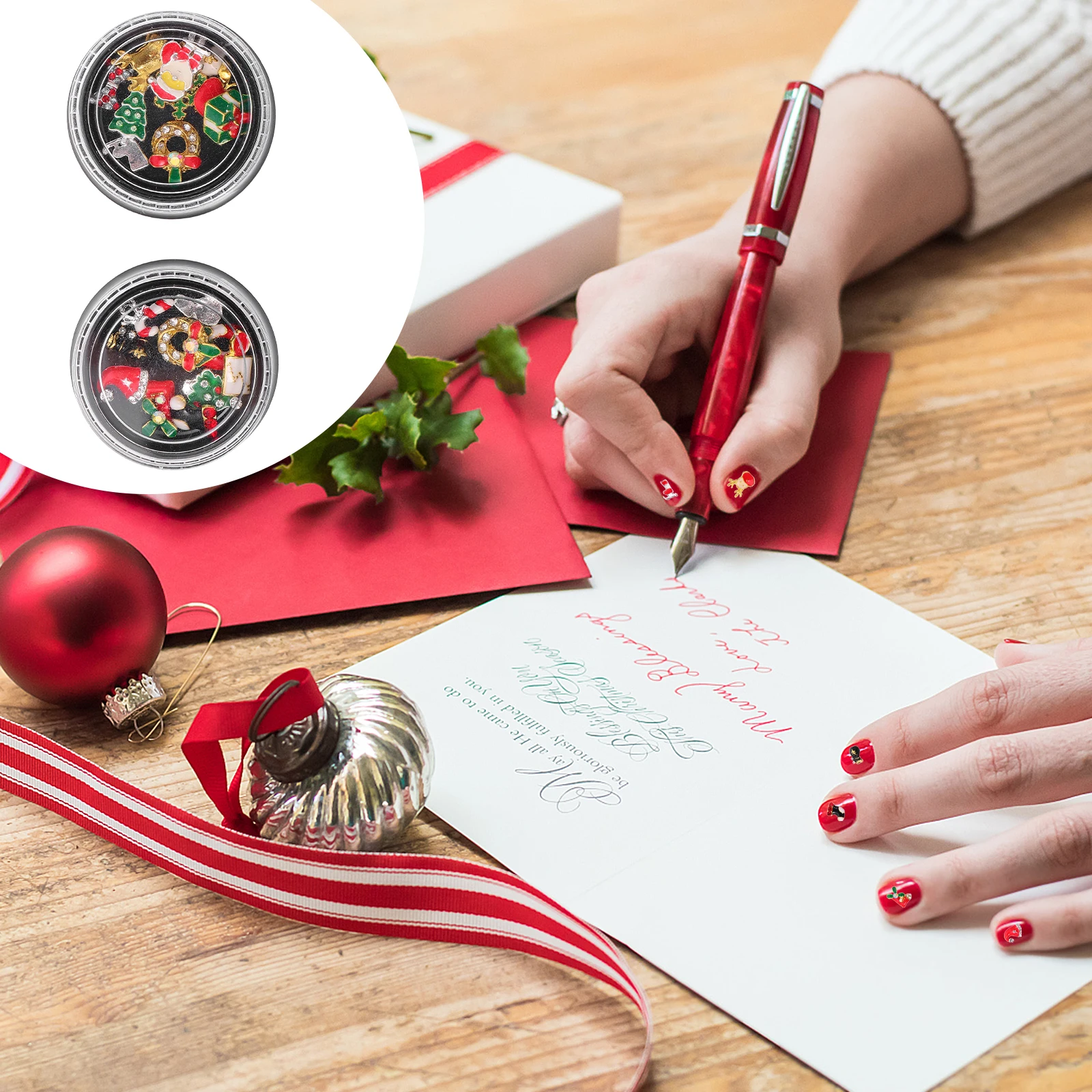 

2 Boxes Premium Alloy 3D Nail Charms for Christmas Nail Design Portable Storage Box Included DIY Manicure Decoration Kit