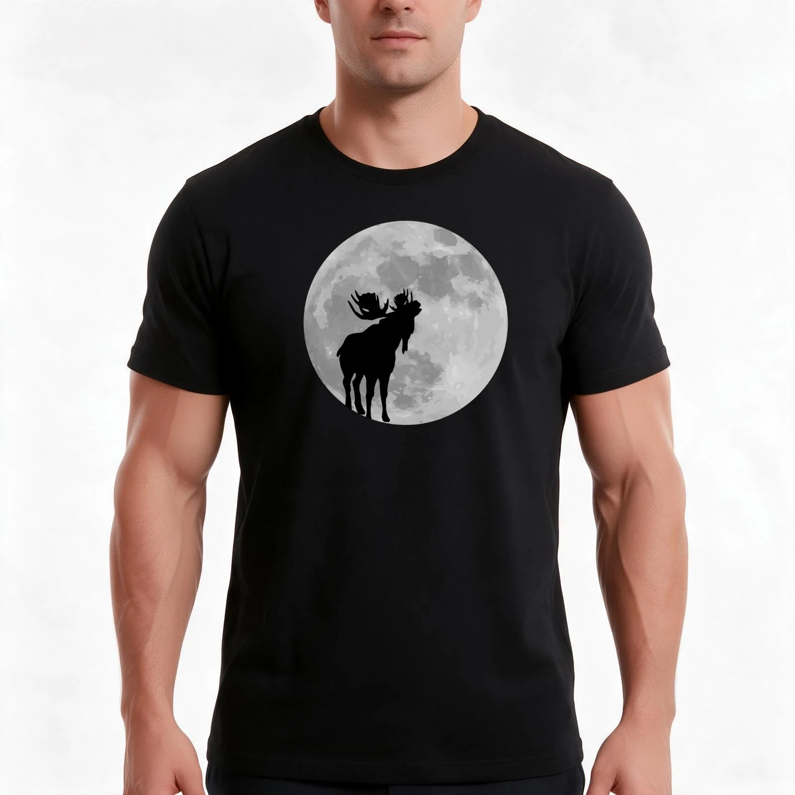 Funny Moose Full Moon Shirt. Halloween Howling Moose T-Shirt, Summer Casual Cotton Tee, Oversized Streetwear Tops, 100% Cotton