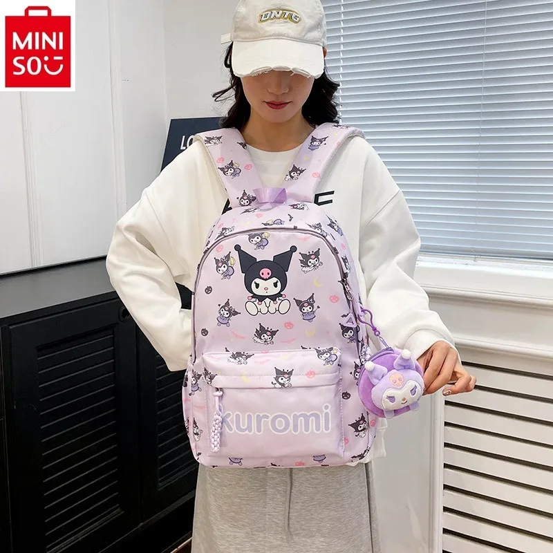 MINISO 2024 New Sanrio Kuromi Hello Kitty Nylon Backpack Student Sweet and Cute Cartoon Lightweight Storage Children's Backpack