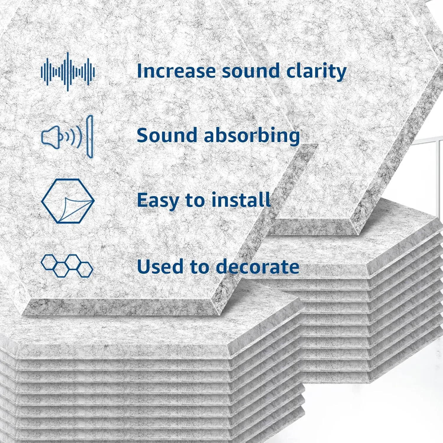 18pcs Hexagon Self-Adhesive Soundproof Wall Panel Decorative Sound Proof Acoustic Panels Reduce Noise Eliminate Echoes Photos Pin Note Felt Cork Boards Tiles For Walls Drum Home Office Room Decoration