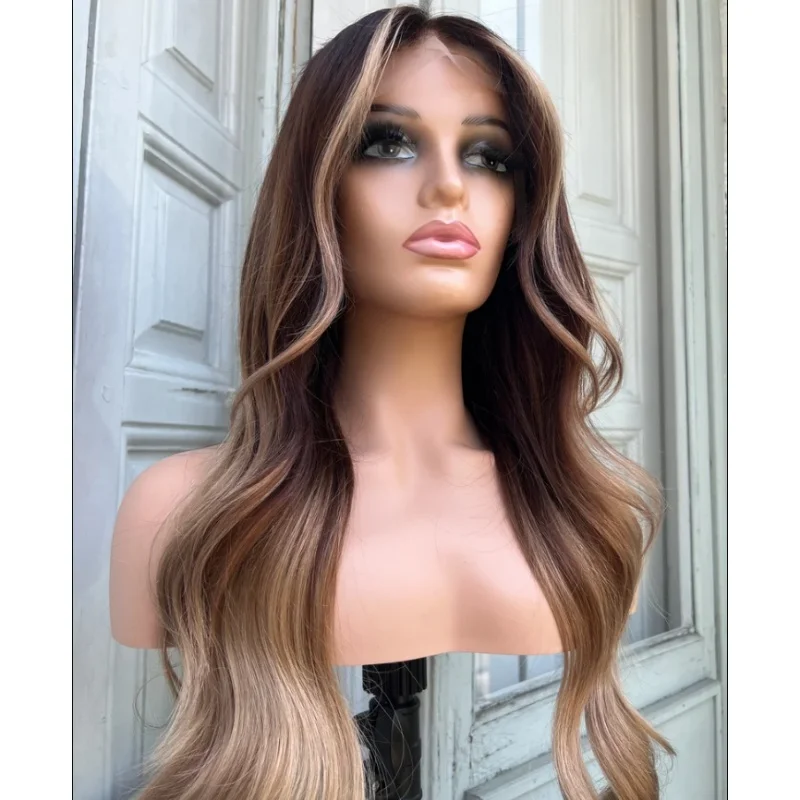 

Коричневый парик с омбре, 13*4, прозрачный волнистый кружевной фронтальный парик, длинный 180% плотность, синтетический парик спереди для женщин, лидер продаж