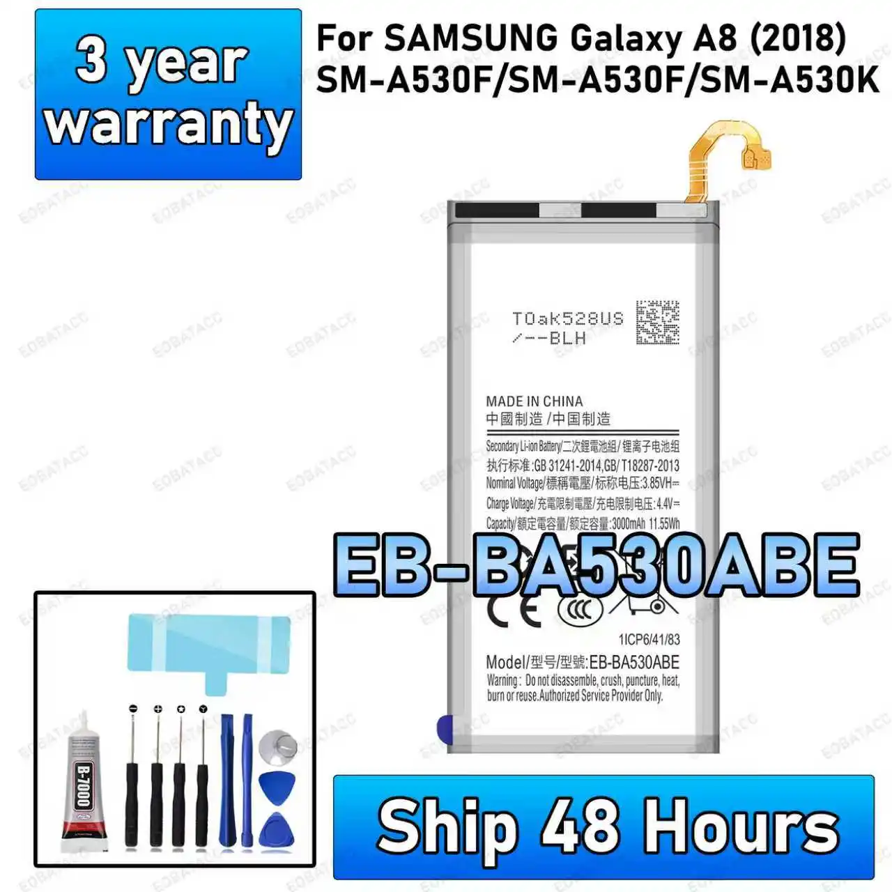 

100% New High Quanlity EB-BA530ABE Battery For SAMSUNG GALAXY A8 2018/SM-A530F/SM-A530K Replacement batteria+Free tools