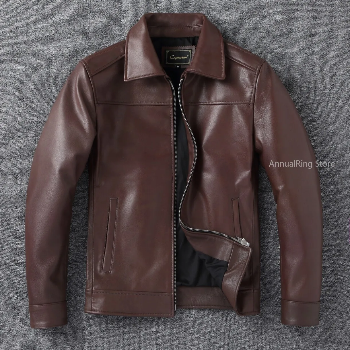 2026 New Waxed Gradient Goatskin Genuine Leather Jacket Men Lapel Short Coat Business Casual Spring Autumn Outerwear