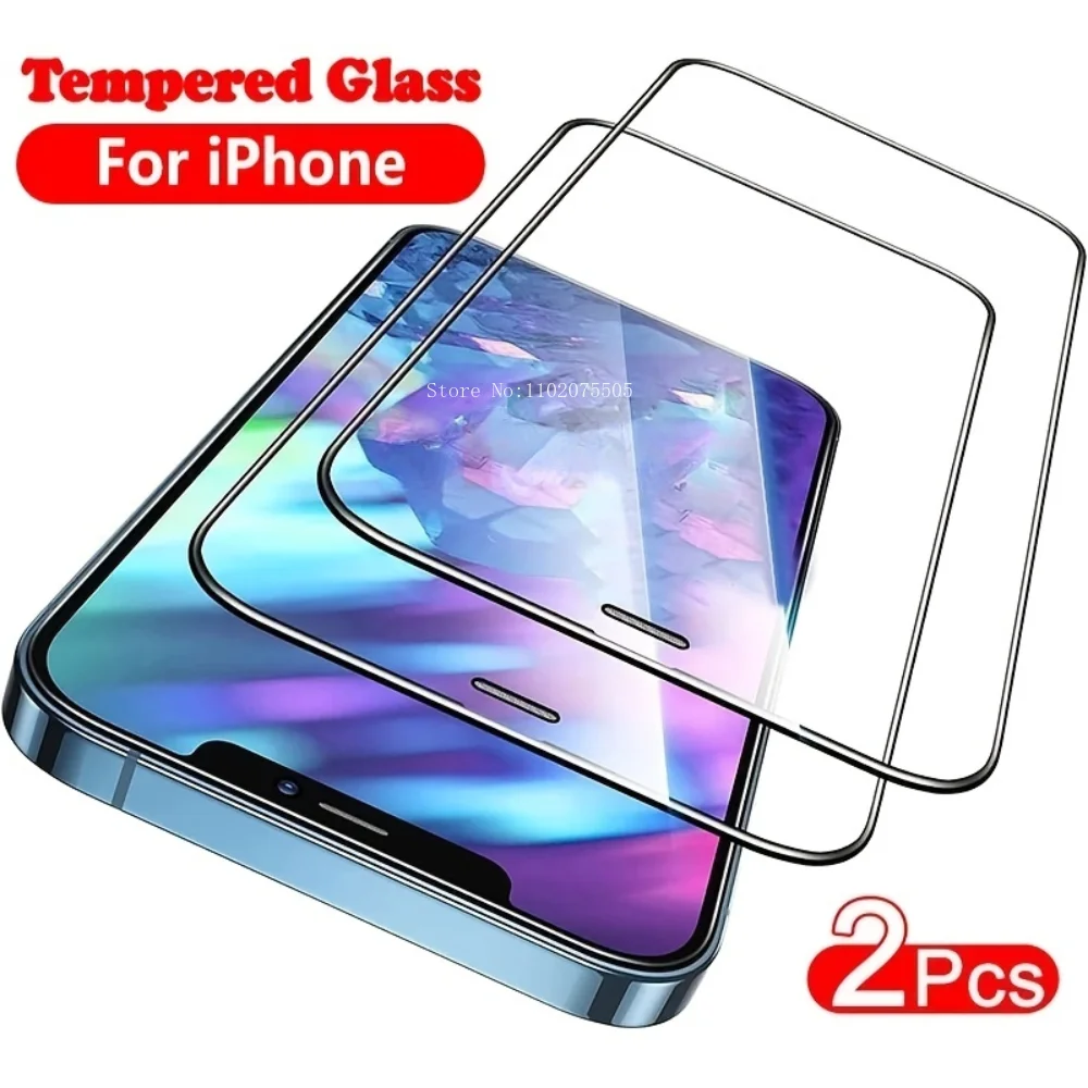 

2pcs Full Cover Screen Protector Glass For IPhone14 13 12 11 Pro Max Tempered Glass For X XR XS Max 7 8Plus Fast shipping
