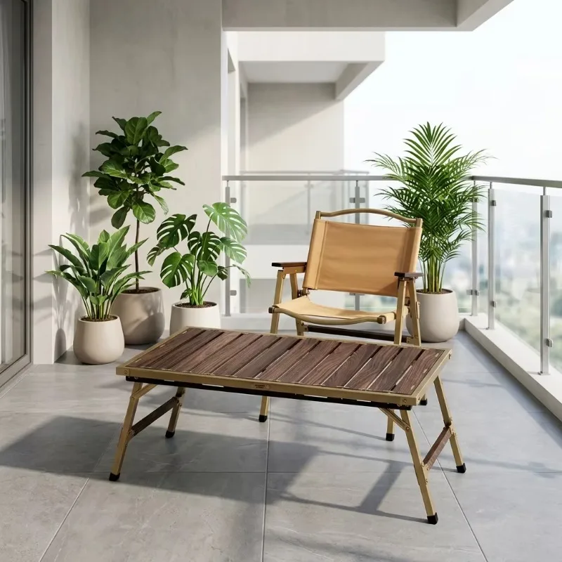 JF-C01 Brass Metal & Canvas & Black Walnut Wood Material Durable Folding Chair for Indoor/Outdoor Use