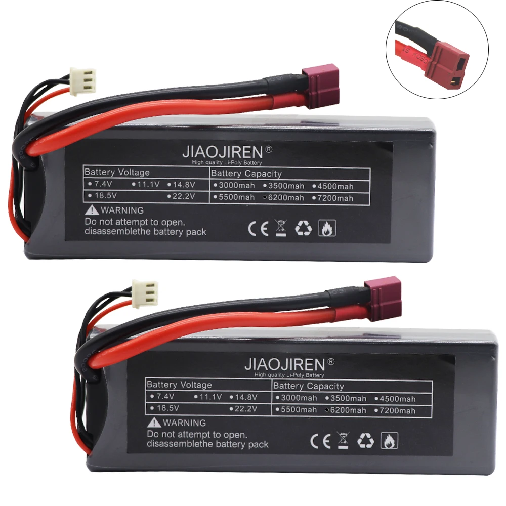 7.4V 6200mah Lipo Battery with T Plug for RC Car Vehicle Truck Tank Slash Truggy 7.4V 80C High Capacity Battery with Deans Plug