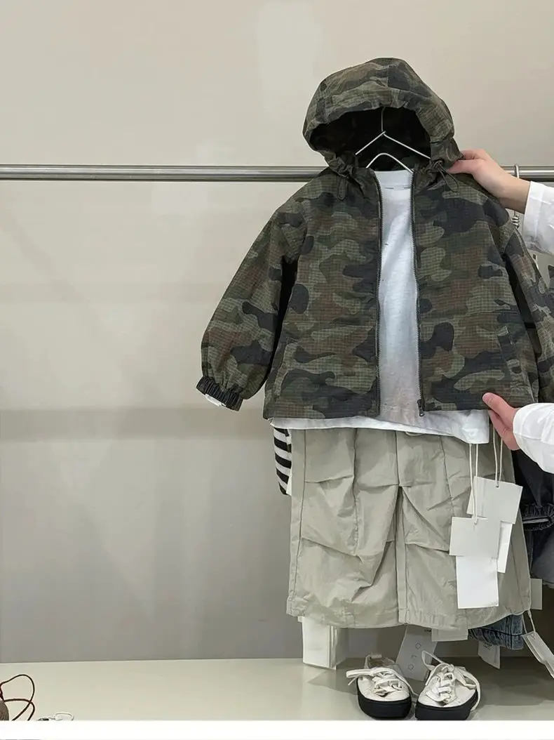 Neue Koreanische Tarnmuster-Jacke für Mädchen 2026 Frühling und Herbst Kinder Mittellange Lässige Lockere Jacke – Detail 3