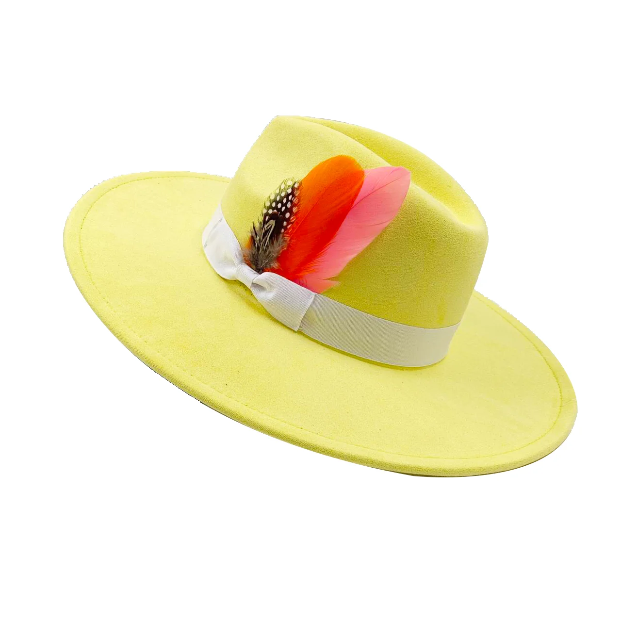 Orange suede autumn and winter new feather accessories 9.5cm brim Panama jazz hat fedora hat  sombrero mujer