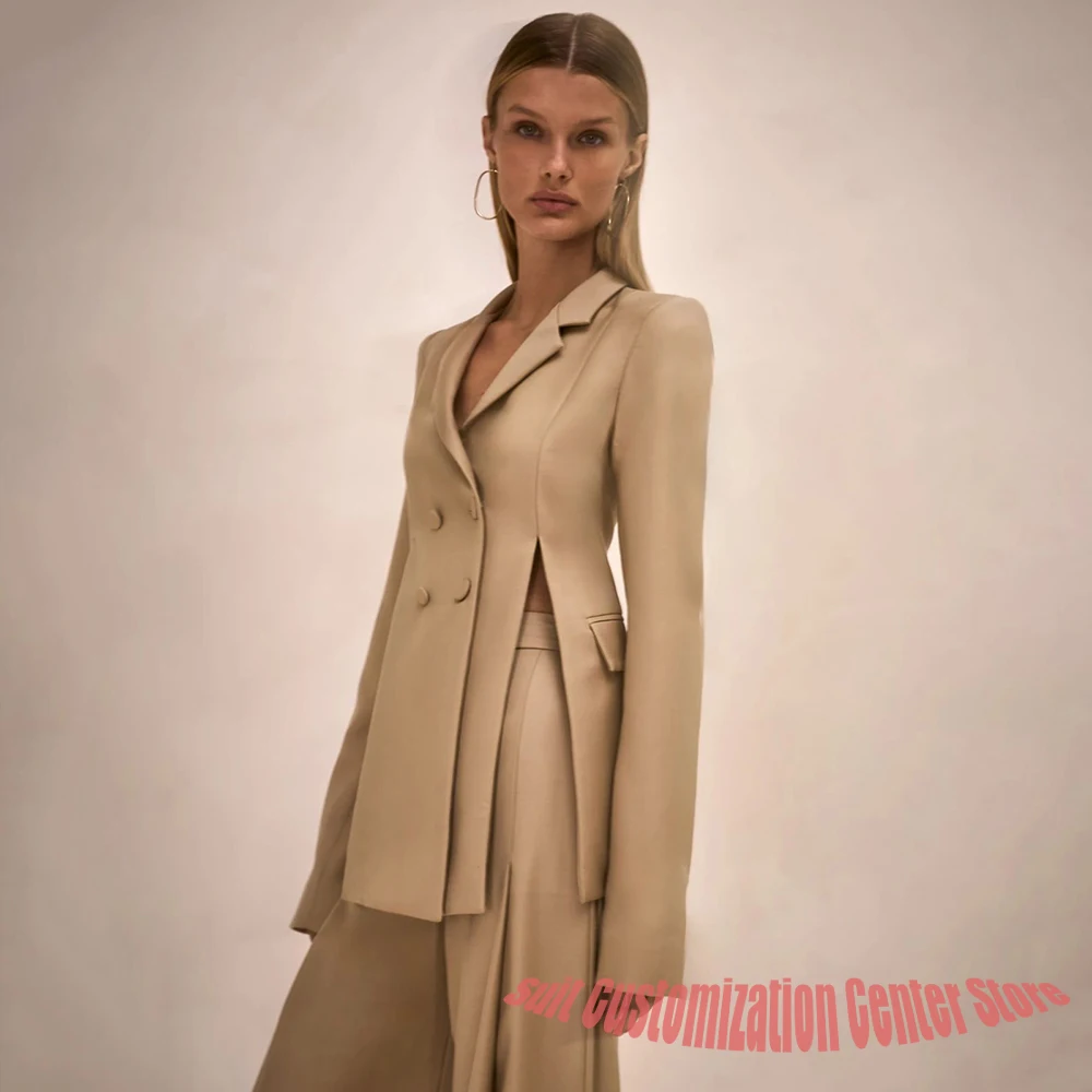 

Elegant Asymmetric Women's Suit Minimalist Office Double Breasted Notch Lapel Blazer+Wide Leg Pants Formal Business Casual Set