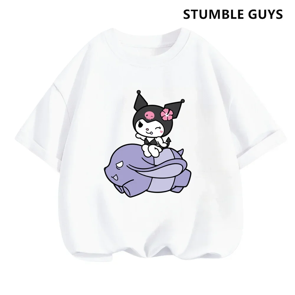 Cartoon Summer Kuromi T-Shirt My Melody Hello Kitty Print Trucksuit Cartoon Clothing Kids Adults Girls Boys Fashion Casual Top