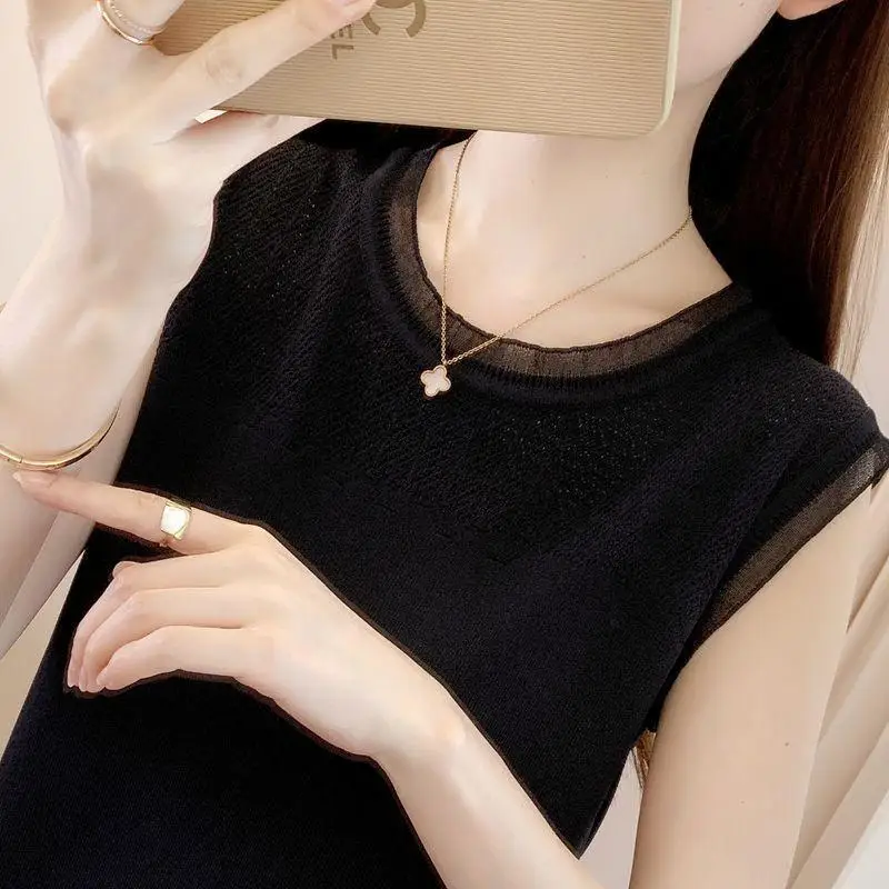 Women's Slimming Cooling Sleeveless Top Loose Fit Icy Silk Trimming Knit Camisole Versatile Summer Fashion Layering Vest