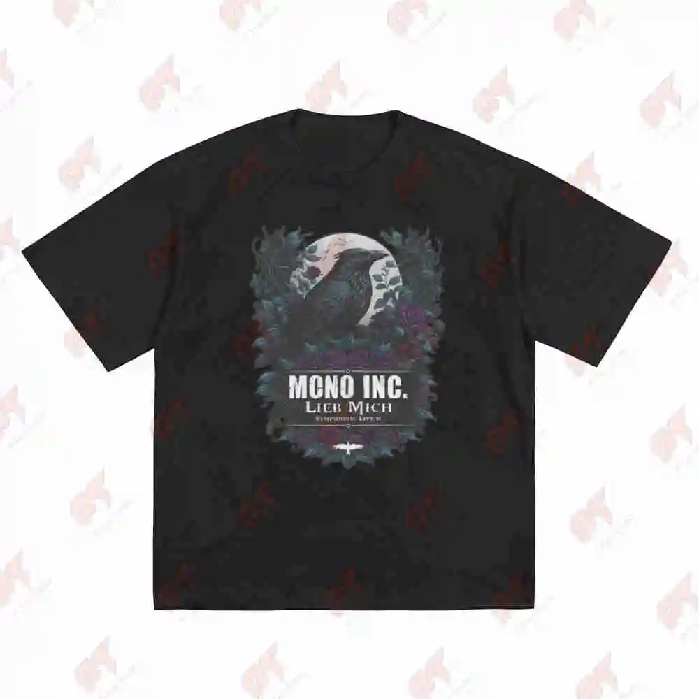 Mono Inc Tour 2025 Raven Skull Purple Lettering Short Sleeve Tee 100% Cotton T-Shirt