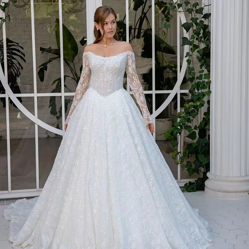 

Off The Shoulder Wedding Dress Organza With Embroidery Princess Ballgown Sleeveless Boat Neck Customized Bridal Vestido De Novia