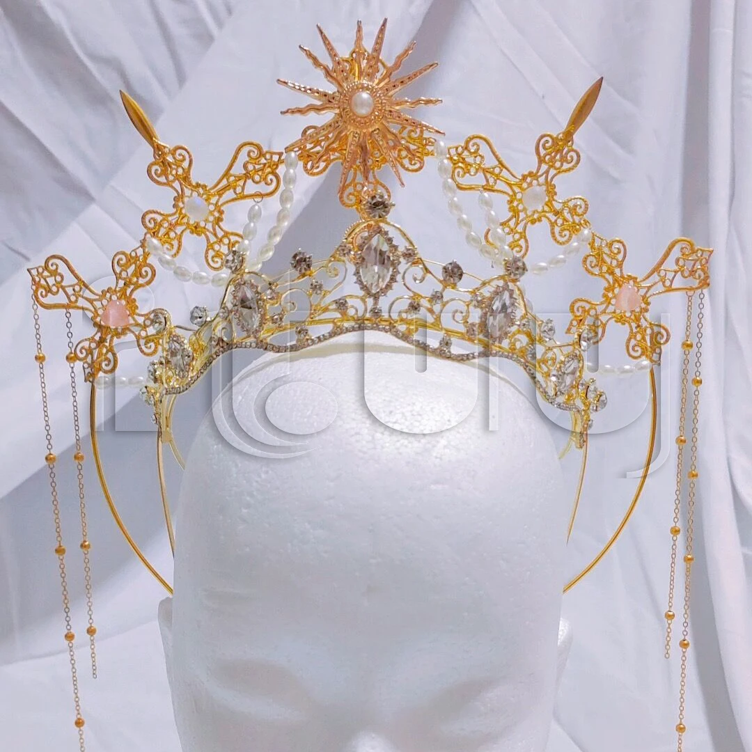 Bandeau couronne croisée en or noir, gothique, Lolita, déesse du soleil, reine, Halo à pointes, accessoires pour cheveux pour femmes, Halloween, noël