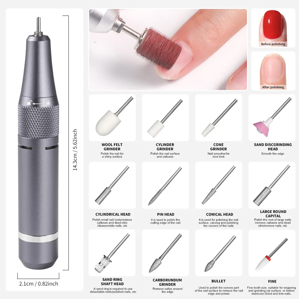 Draagbare Oplaadbare Nagelpolijstmachine voor Nagelsalons met Batterij Lage Trillingen Geluidsarme Apparatuur 35000 RPM Gel Nagelschuurmachine