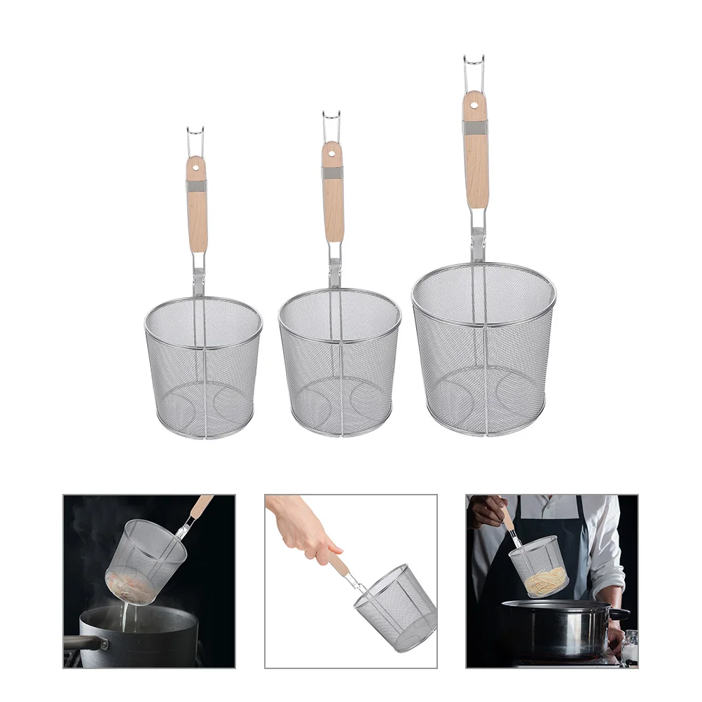 

3pcs Stainless Steel Colander Spoon Noodle Strainer Basket Household Kitchen Tool Fine Mesh Cooking Filter For Pasta Frying Food