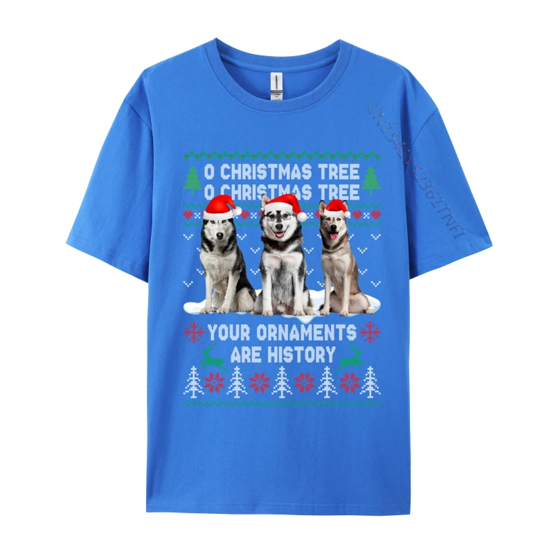 Cute Siberian Husky Dog Oh Christmas Tree Ugly Xmas T Shirts For Men Premium Cotton Crew Neck Casual Tops Luxury