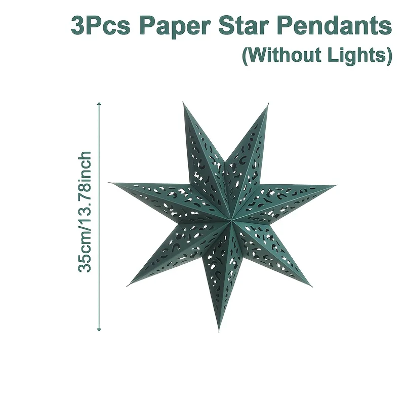 3pcs Elegant Paper Star Hanging Pendants,Ideal for Christmas & New Year Decor,Festive Atmosphere,No Electricity Needed