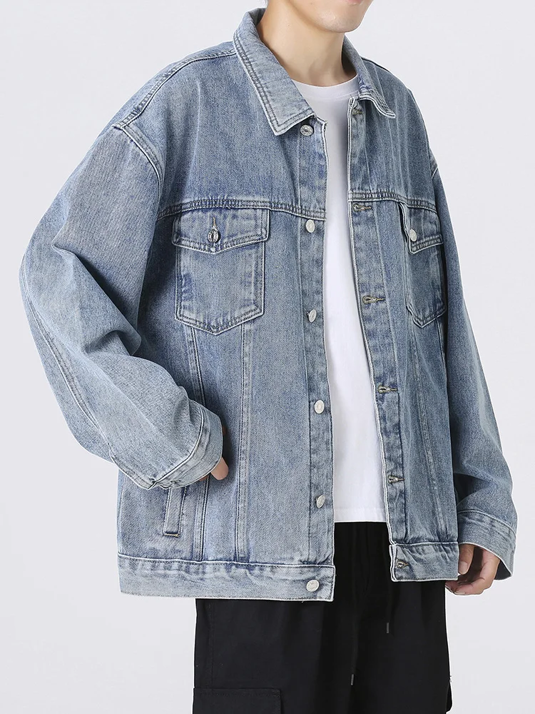 

Мужская джинсовая куртка Slim Fit Bla Denim Jaet в американском стиле High Street, винтажная рабочая одежда, верхняя одежда, весна-лето, новое поступление