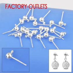100PCS Lot Wholesale 925 Sterling Silver Fashion Women Jewellery Findings Real Stud Earrings Pin Ball Beads Head