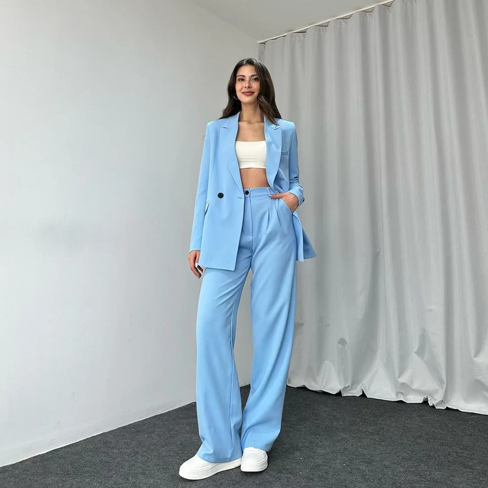 

Luxury Doubel Breasted Solid Color Summer Women Suits Skinny 2 Piece Jacket Pants Set Tailor Made Office Lady Full Set Outfits