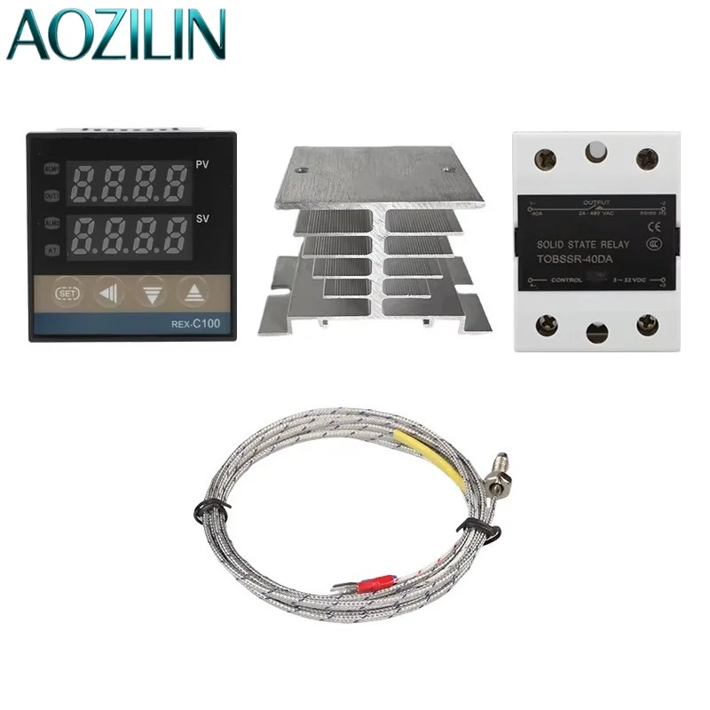 AOZILIN REX-C100 PID Thermostat 4Pcs Kit Thermocouple SSR Heat Sink Constant Temperature Controller For Packaging Machine