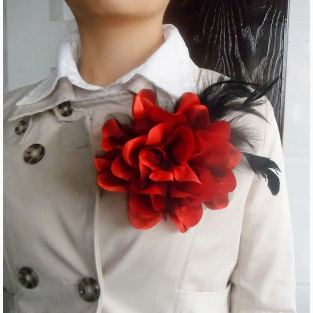 원단 핸드메이드 액세서리, 대형 꽃 브로치, 보석 배지 액세서리, 세트 스웨터 코트, 핀 브로치, 단색