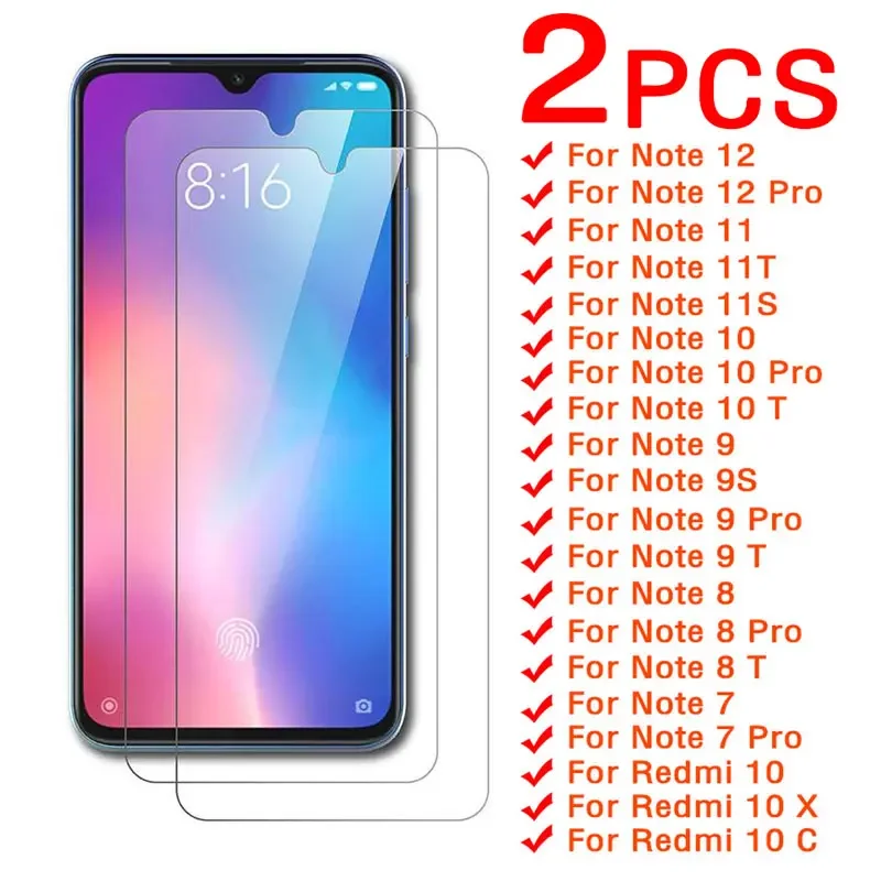 

2PCS Tempered Glass For Xiaomi Redmi 10 10X 9 5G Screen Protector for Redmi Note 7 8 9 10 Pro Max S 11 12 Note 11T 9S Glass Film