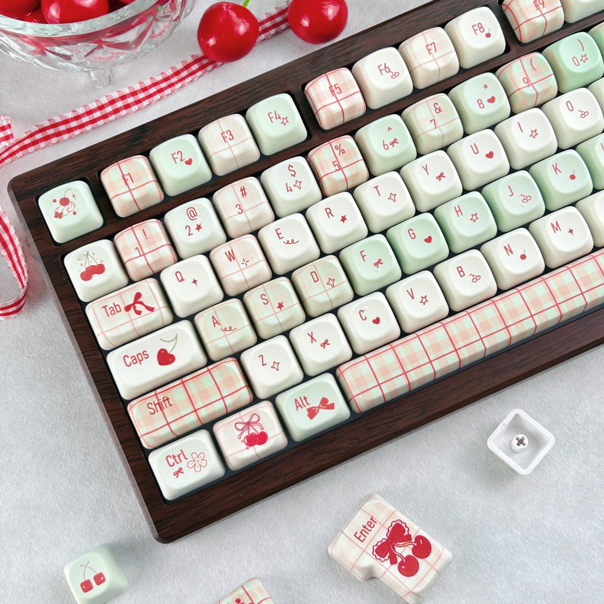 

MAIMOOO Russian/Korean/Thai Keycaps Fresh Green Cute Little Cherry Mechanical Keyboard Caps MOA PBT Custom Pastoral Style Keycap