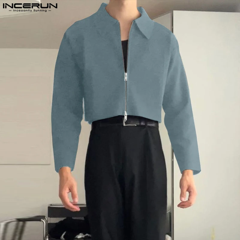 INCERUN موضة عادية نمط معطف جديد الرجال الصلبة اقتصاص سستة جاكيتات وسيم الذكور كل مباراة طويلة الأكمام جاكيتات S-5XL