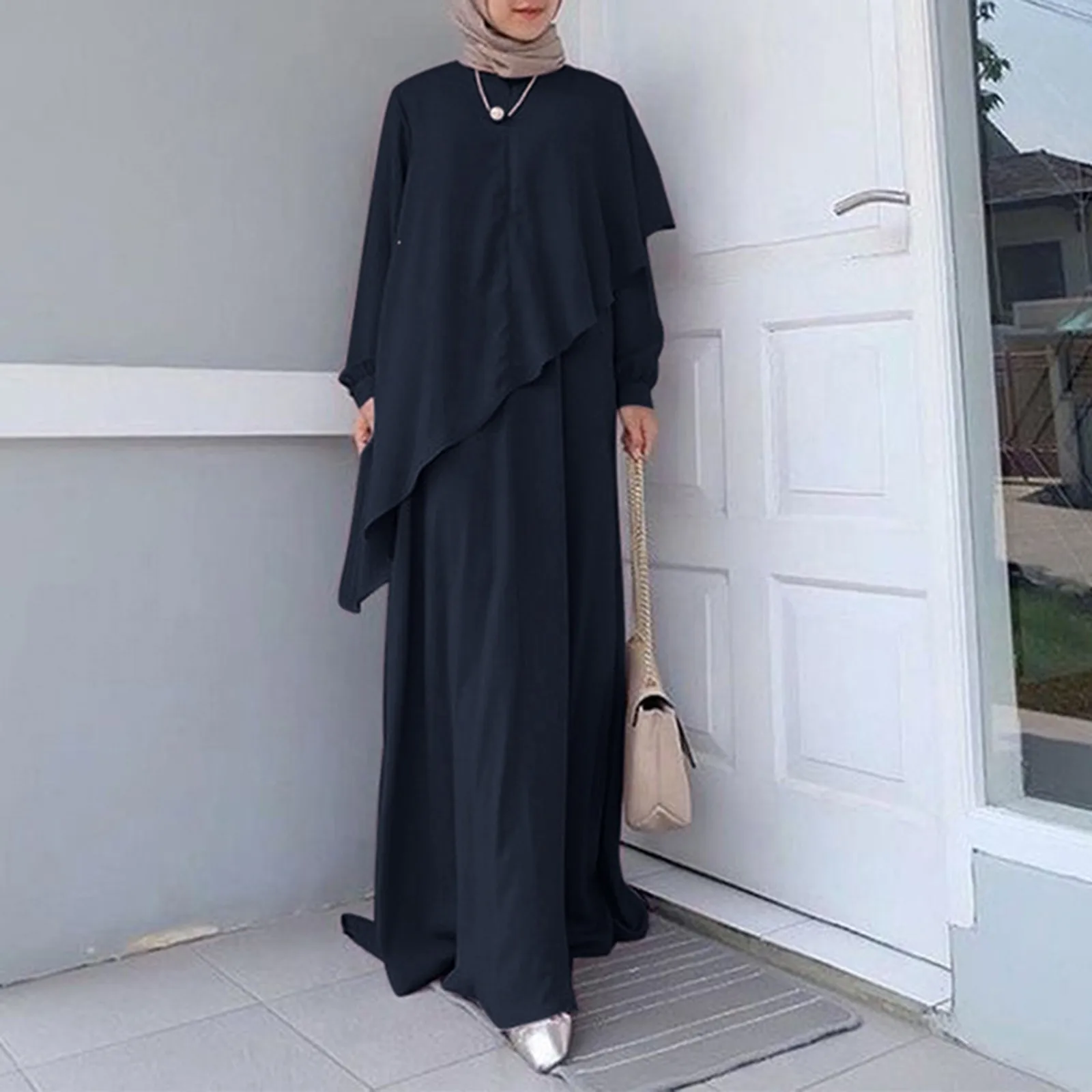 Women Muslim Islamic Abaya Dress Long Sleeve Vintage Robe Modest Simple Dress Female Ramadan Islamic Clothing Kaftan Vestidos