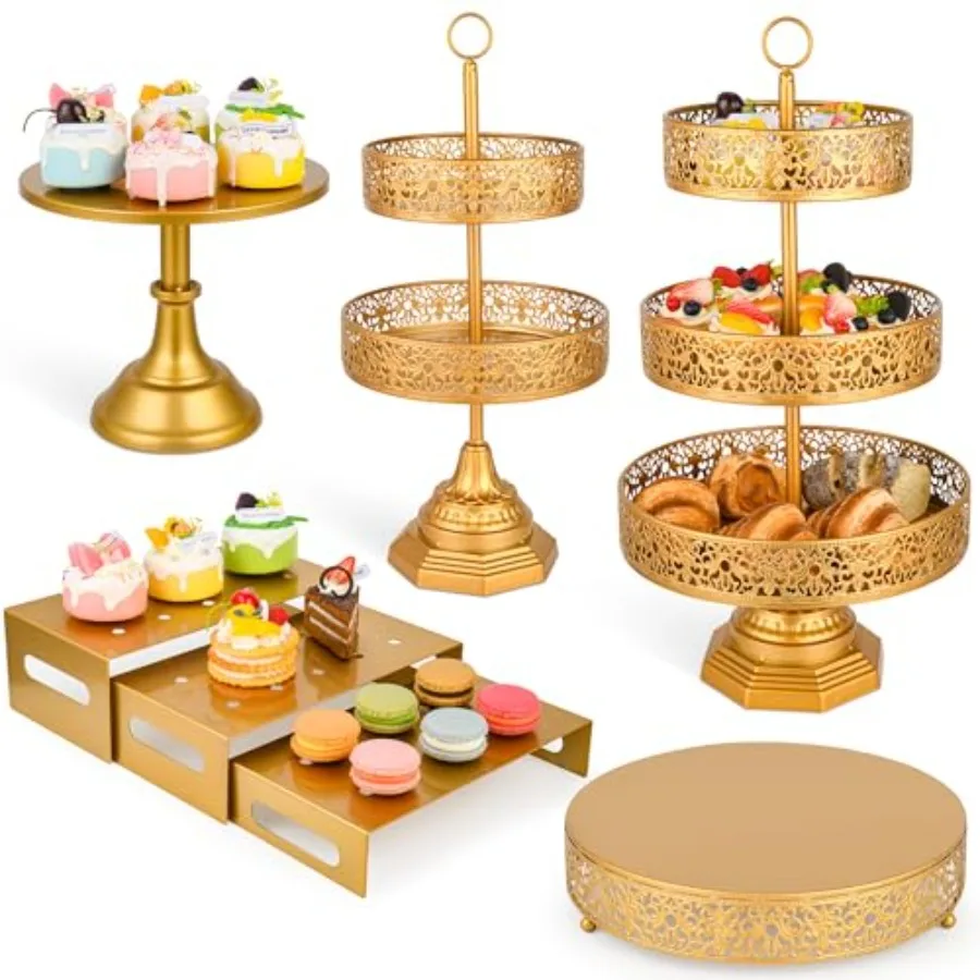 

7PCS Cake Stand Gold Metal Dessert Table Display Set, Cupcake Stand, Cupcake Tower Stand and Fruit Candy Donut Risers Stands fo